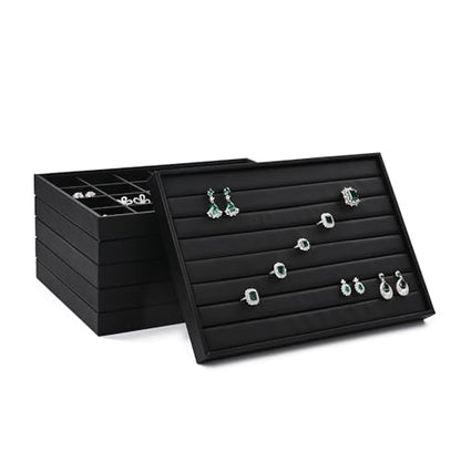 Ring Display Tray Black Jewelry Organizer Tray PU Leather Ring Earrings Display Organizer Tray - style: Ring Tray