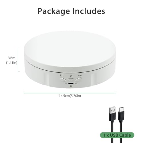 Mcbazel Motorized Rotating Display Stand, 5.7inch 360 Degree Electric Spinning Turntable Display Stand for Photography Shows/Jewelry/Watch/3D Models/Cake/Cup Ect,Load-Bearing Capacity is About 10kg - color: White+5.7inch