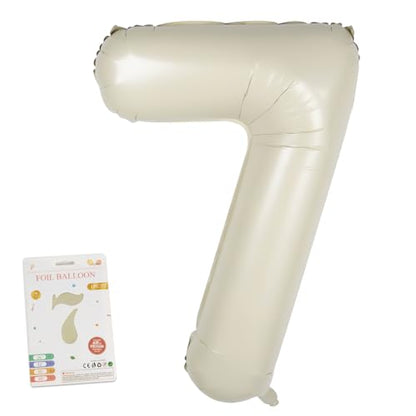 CARGEN 40 Inch Creamy White Number 7 Balloon, Large Beige Foil Mylar Digital 0-9 for Birthday Decorations, Boho Neutral Party Supplies, Wedding Anniversary Photo Props, Helium or Air Fill - style: Number 7