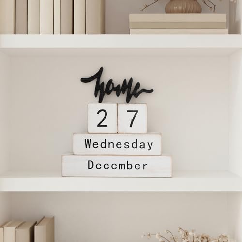 Novabright Retro Wooden Perpetual Block Calendar for Desk Rustic Wood Month Date Display Blocks Home Tiered Tray Decor for Home Farmhouse Office Daily Desktop Calendar Accessories