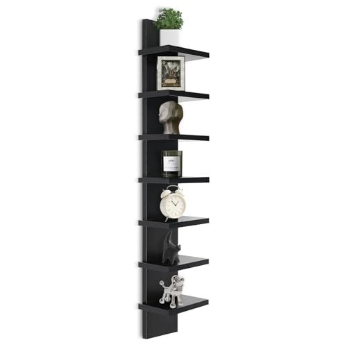 Homaterial 7 Tier Vertical Wall Shelf for Room Decor - Floating Shelves for Wall, Makeup Vanity, Perfect Display Storage for Small Spaces, Black Decorative Shelves - color: Black, size: 7 Tier|42.1" Height