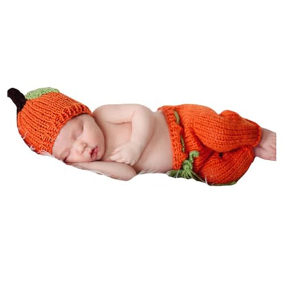 Newborn Photography Fashion Cute Halloween Pumpkins Hat Crochet Knitted Photography Outfit Set