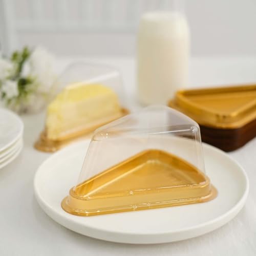 Efavormart 50 Pack Gold and Clear Triangle Cake Slice Containers, Individual Cheesecake and Pie Favor Boxes for Large Banquets and Takeout Displays - color: TYPE3