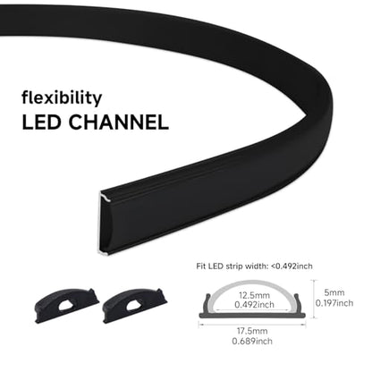 10-Pack Black Bendable LED Aluminum Channel, 3.3ft/1M Flexible Strip Light Housing with Matching Diffuser Cover, Recessed Tracks for 12.5mm Wide Tape Light, Curved Wall, Gaming Room - color: Black Aluminum + Black Cover, size: 3.3FT/10P/#123