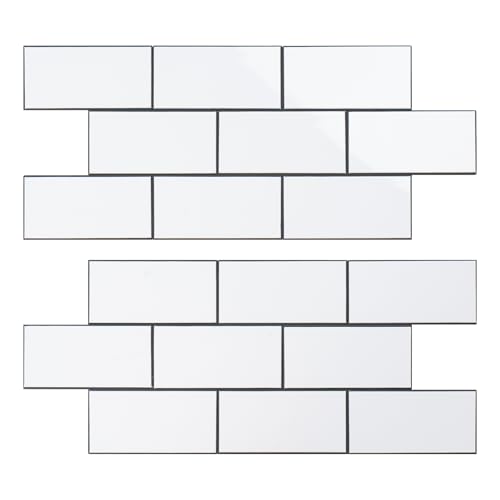 Peel and Stick Backsplash Tile, 20 Sheets White Subway Tile Backsplash for Kitchen and Bathroom, Waterproof Self Adhesive Wall Tile, Heat Resistant, Easy DIY Install, Covers 9.2 Sq.Ft - color: White-black