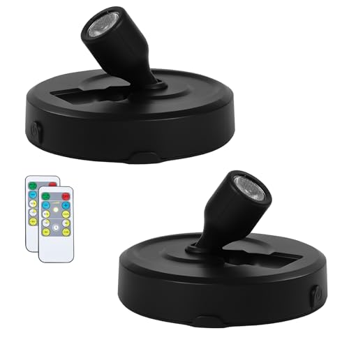 2-Pack Cordless Spotlight Battery Operated Picture Lights, LED Display Puck Lights with 2 Remote, Dimmable Accent Lighting Stick on Uplight for Wall Painting Gallery Art Dartboard Plants - color: Black, size: 2 Pack