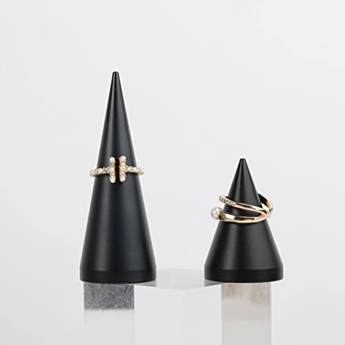 2pcs Black Ring Display - Wedding Ring Holder for Nightstand, 2" & 3.1" Heights - color: Black