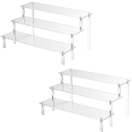 Hoewina 2PCS Acrylic Risers Display Stands, 3 Tier Perfume Organizer Display Shelf & Versatile Cupcake Stand Holder, Display Risers for Figures, Dessert Shelves for Party for Decoration and Organizer - size: 2PACK Large 11.8IN