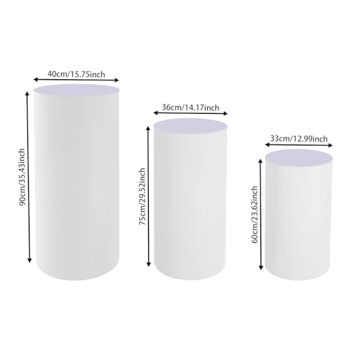 3PCS Round PVC Pedestal Stands, White Dessert Table Display Pillars, Wedding Party Art Decor Display Column for Patios, Corridors and Entrances (23.6-35.4in Round) - size: 23.6-35.4in Round