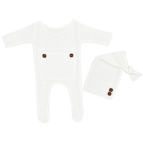 Zeroest Newborn Photography Props Boy Outfits Baby Photo Props Outfit Newborn Boy Photo Shoot Hat Set (White) - color: White