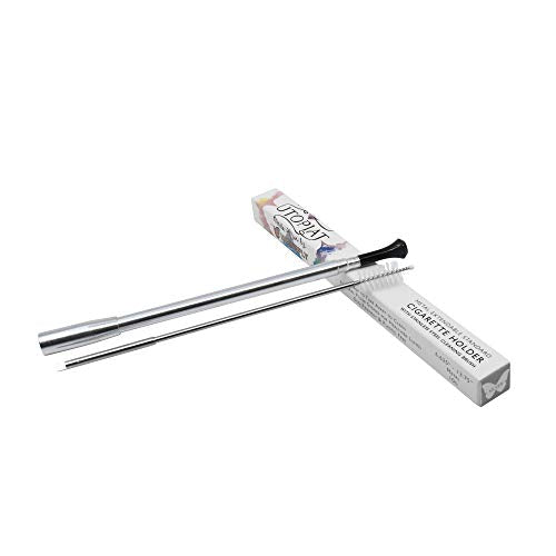 Long Silver Cigarette Holder for Women – 23mm Fit 1920s Flapper Vintage Audrey-Inspired Classic Hollywood Extendable Smoking Holder with Detachable Filter Stone by Hudiefly