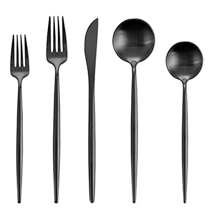 Matte Black Silverware Set, Oliviola 40-Piece Stainless Steel Flatware Cutlery Set Service for 8, Satin Finish Kitchen Utensil Set, Dishwasher Safe - color: Black, size: 40-piece