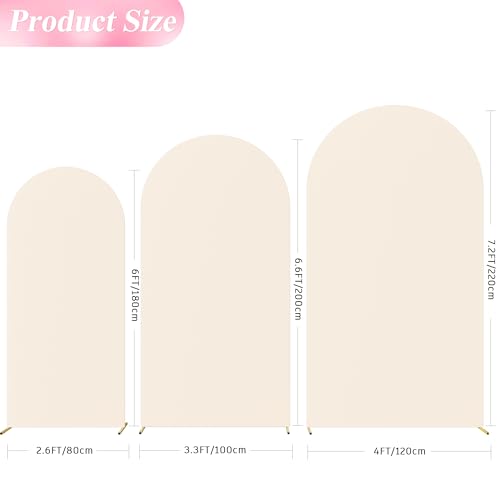 Wokceer Wedding Arch Backdrop Cover (7.2FT, 6.6FT, 6FT) Set of 3 Spandex Fitted Beige Arch Covers Round Top Chiara Arches Covers Stretchy Backdrop for Birthday Party Ceremony Banquet Decor - color: Beige, size: 7.2FT,6.6FT,6FT