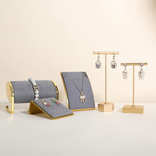 Grey Necklace display stand, Velvet Jewelry necklace display holder for selling, small metal earring neck storage organizer, online jewelry photography props【Grey】 - color: grey