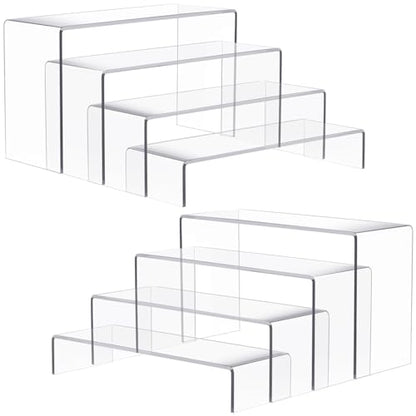 Anglelife 8 Pieces 2 Set (7”L~8”L~9”L) Large Display Risers, 4" Wide Clear Rectangular Stand Shelf for Showcase Collectibles, Acrylic Cake Shelves for Retail Desktop Jewelry Funko Pop Figures