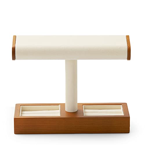 Oirlv Solid Wood Watch Display Stand T-bar Watch Stand for Men and Women Jewelry Accessory Organizer for Store and Home(SM19201) - color: Creamy White, size: 2 Ring Slots