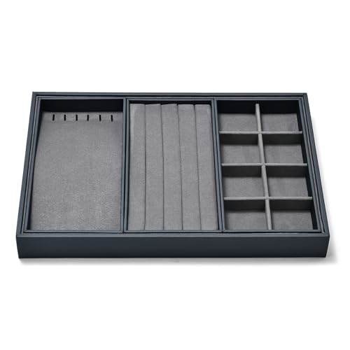 Grey Microfiber 4 in 1 Stackable Jewelry Organizer Trays Jewelry Rings Necklace Earrings Display Trays - size: 3 Grid