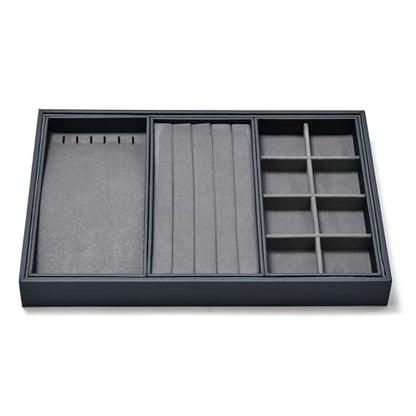 Grey Microfiber 4 in 1 Stackable Jewelry Organizer Trays Jewelry Rings Necklace Earrings Display Trays - size: 3 Grid
