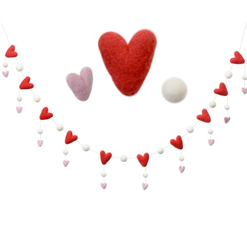 Glaciart One Felt Heart Garland – 6 Feet, 20 Hearts, Pom Pom Decorations, Nursery Decor, Bunting, Birthday Party Decorations, Carnival, Photo Prop