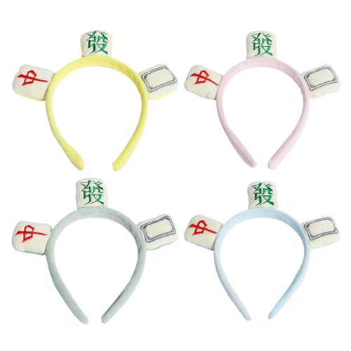 VANZACK 4pcs Mahjong Hairbands Makeup Headband Fabric Washing Face Hairband Chinese Style Headband for Home Use Assorted Colors