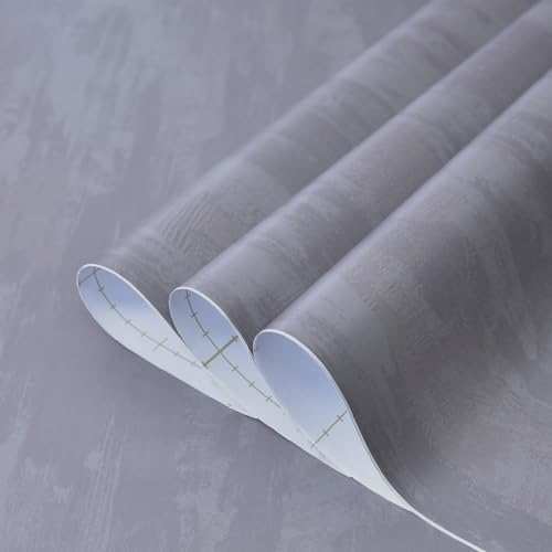 TOTIO Silver Grey Stained Plaster Contact Paper Smoky Gray Peel and Stick Wallpaper 16x354inch Air Guide Slot Design Matte Thick Self-adhesive Waterproof Vinyl Wrap Modern Industrial Style Wall Sticks - color: Light Gray, size: 16" x 354"