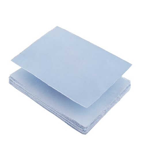 Wanderings 50 Pack Blue A6 Handmade Deckled Edge Cotton Paper - 4x6 - Cold Pressed Texture - Paint, Watercolor, Writing, Printer - Cards, Wedding Invitations, Menus, Arts and Crafts. 150gsm - color: Blue, size: A6