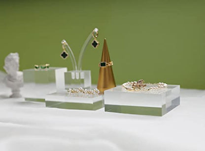 Transparent earring display riser, clear acrylic display jewelry risers, small ring holder tray risers for decor【3.15 L x3.15 W x1.18 H inch】 - size: 3.15 L X3.15 W X1.18 H Inch