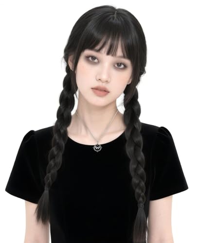 Gothic Girls Costume Women Dark Academia Wig Hand Thing prop Necklace For Adult Halloween Cosplay-Bangs Wig