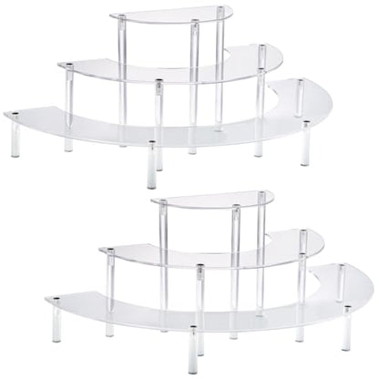 HENABLE Acrylic Display Risers, 3 Tier Clear Cupcake Perfume Stand Organizer, Half Moon Dessert Stand for Display, Food, Amiibo Funko POP Figure (2half