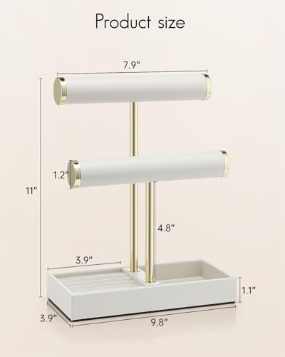 VLANDO 2 Tier Bracelet Holder with Tray - Mothers Day Mom Gifts Leather Jewelry Stand Organizer for Women - Necklace Holder Display for Necklace, Watches, Rings, Earrings, Bangle, Scrunchie - White - color: A. White, size: 2 Tier