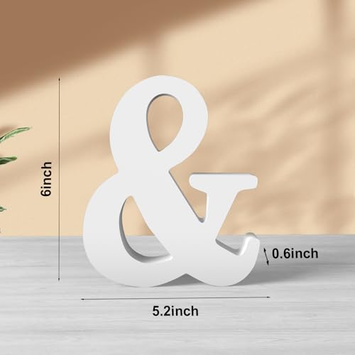 6 Inch White Wooden Letters Unfinished Wood Letters for Crafts Blank DIY Crafts for Adults Paintable Standing Letters for Wall Wedding Birthday Party Decoration (&) - color: White-&, size: 6 inch