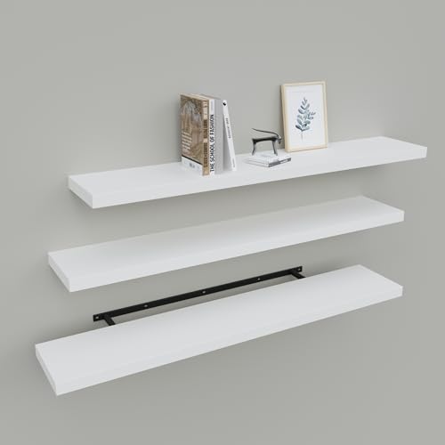 Upassion Floating Shelves for Wall Set of 3, 36" White Wall Shelves for Home Decor, Frame Display White Floating Shelf for Living Room, Bedroom, Bathroom, Kitchen - color: White, size: 36 Inch