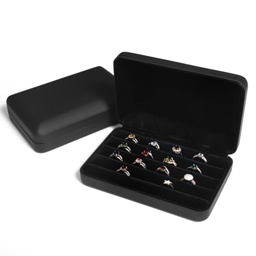 Jewelry Ring organizer Box, Portable Small Storage Display Case, Fashion Jewelry Tray Holder Showcase, Ring Boxes for Multiple Rings Fits for Travel or Home Organizers (Black Big) - color: Black B