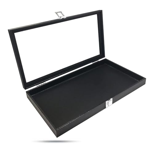 TheDisplayGuys For Your Modern Living Wooden Travel Jewelry Case w. Tempered Glass Lid Display - standard size - Ring Earrings Storage, Drawer Organizer (Black) by The Display Guys - color: Black, size: Case Only