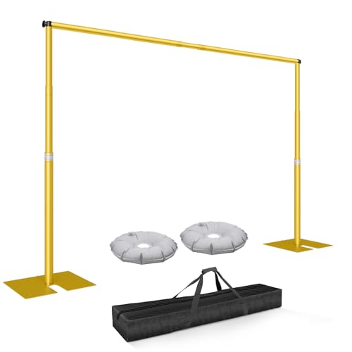 Pipe and Drape Backdrop Stand Kit 7x10ft, Heavy Duty Back Drop Adjustable Stand with Carry Bag, Metal Background Frame for Parties Wedding Birthday Decoration Photography Photo Booth Video - Gold - color: Gold, size: 7x10ft