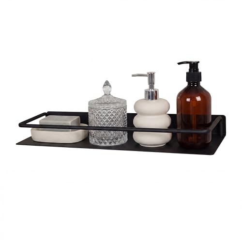 JOOM Metal Wall Floating Shelf - Metal Wall Shelf, Black Floating Shelf, Small Bathroom Shelf, (Black, 16Inch) - color: Black, size: 16 Inch-Upgraded Fence