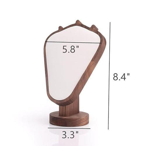Walnut Color Body Wood Necklace Display Stand with White Leather Soft Mat Necklace Holder Organizer Desktop Stand for Home Store Dresser-3.3"x5.8"x8.4" - color: Walnut-White, size: 3.3"x5.8"x8.4"
