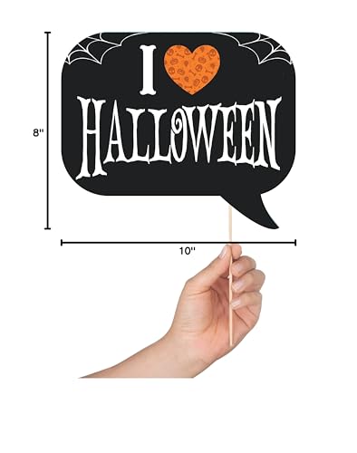Halloween Photo Booth Props - 41-pc Kit With 8 x 10-Inch Sign, 60 Adhesive Pads, and 45 Sticks - Photobooth Decorations and Selfie Props
