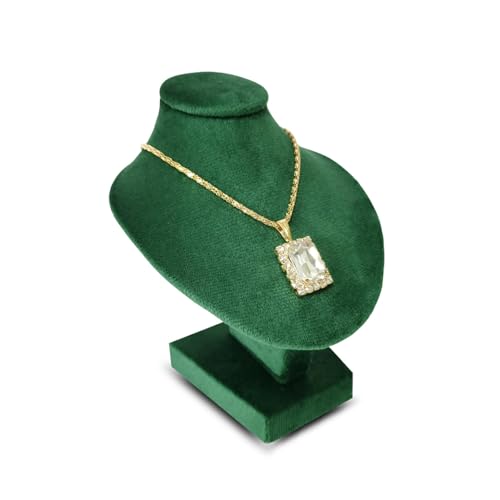 Mini Pendant Jewelry Display Stand Bust White PU Holder Black Velvet Mannequin Necklace Stand Wooden Portrait Model 12cm (Green) - color: Green