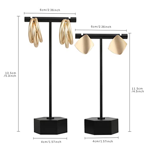 Black Metal 2pcs Earring Display T Stand for Show, T Bar Jewelry Holder Tree for Retail Photography 【Black-Hexagon Base 2pcs Height 4.5" and 5.3"】 - color: B1/Black Hexagon Base 2pcs Height 4.5" and 5.3"