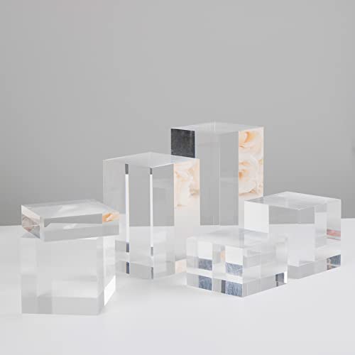 Clear Polished Acrylic Cube Photo Props, Edge Polished Display Blocks Display Base Display Riser, Solid Pedestal for Collectibles Figures Cosmetics, 3.1x3.1x1-2-3-4-5-6Inch