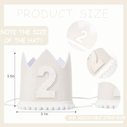HGFC Headwear Natural Boho Two Birthday Decorations, Milky white Colored 2th Birthday Hat, Cake Smash Photo Prop, Best 2th Birthday Accessories