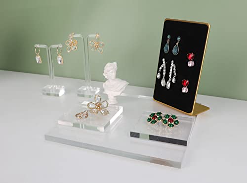 Acrylic earring display risers for selling, Transparent jewelry display riser stand, clear ring riser tray for boutique store selling, Jewelry photo props【3.15 L x3.15 W x0.39 H inch 2pcs】 - size: 3.15 L x3.15 W x0.39 H inch 2pcs