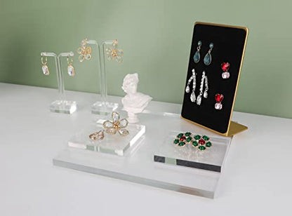 Acrylic earring display risers for selling, Transparent jewelry display riser stand, clear ring riser tray for boutique store selling, Jewelry photo props【3.15 L x3.15 W x0.39 H inch 2pcs】 - size: 3.15 L x3.15 W x0.39 H inch 2pcs