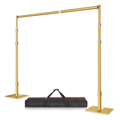 8.5x10 Pipe and Drape Stand Kit, Heavy Duty Backdrop Stand Adjustable, Sturdy Metal Back Drop Decoration Frame with Flat Base for Parties, Flower Wall, Wedding, Event,Trade Shows, Photo Shoot- Gold - color: Gold, size: 8.5ftx10ft