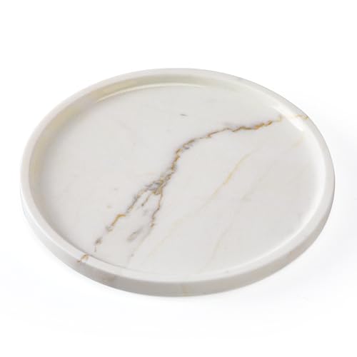 Natural Marble Tray for Home Decor Bathroom Kitchen Vanity Dresser Genuine Marble Storage Tray for Cosmetics/Jewelry Non-Resin/Non-Ceramic 9.8"