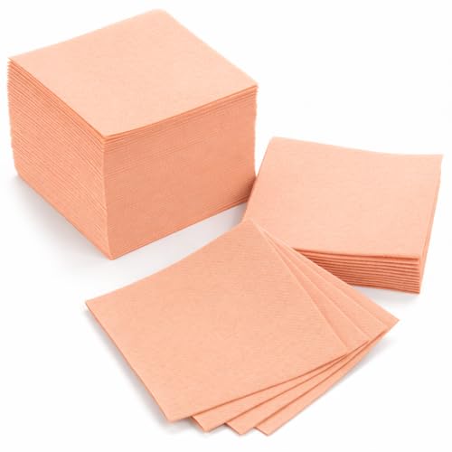AH AMERICAN HOMESTEAD Paper Cocktail Napkins - Linen-Like Disposable Beverage Bar Napkins 4.75" x 4.75" - Bulk Square Napkins - Ideal for Party or Wedding (Peach -100 Count) - color: Peach, size: 4.75 x 4.75