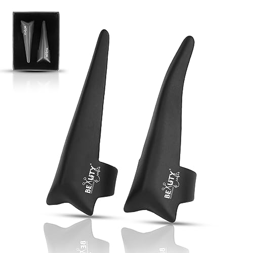 Beauty & Crafts 2PC Pro Hair Parting & Sectioning Rings-Stainless Steel Finger Tool for Precise Hair Styling and Extension Installations - Straight & 1 Curved Ring with Carrying Box (Black) - color: Ring Black