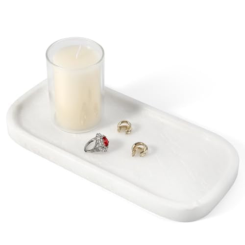 Koville Marble Tray, 10"x5" Marble Vanity Tray for Bathroom Countertop Kitchen Sink, Rectangular Stone Tray for Perfume Fragrance, Decorative Catchall Tray Jewelry Cosmetics Organizer(White) - color: 10"x4.72"-namib Bianco