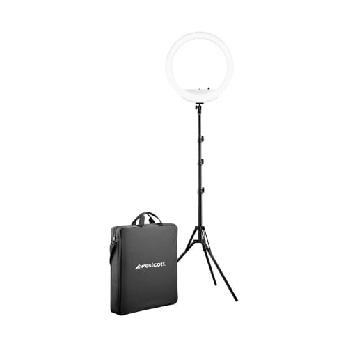 Westcott 18” Bi-Color LED Ring Light Kit with Batteries and Stand Professional Studio Continuous Lighting for Photography, Video Conferencing, Hair & Makeup Salons, Tattoo Studios, YouTube & TikTok